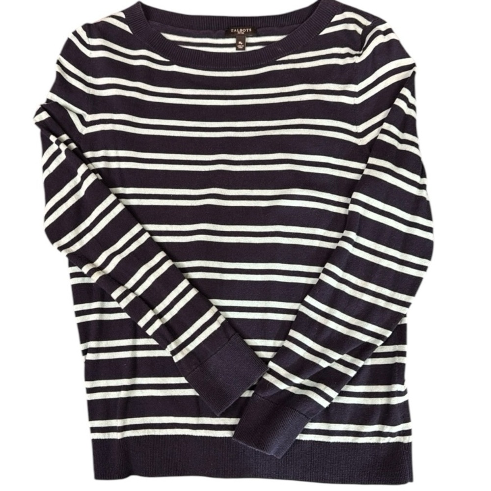 Talbots lightweight sweater MP navy blue & mint green stripes
